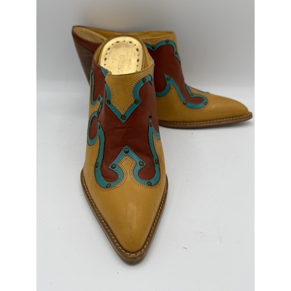 BCBG Girls Women's Cowboy Western Mules 4"Heel Leather Upper Size 8.5B